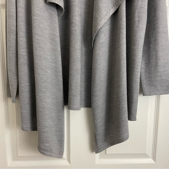 Lord & Taylor Extra Fine Merino Wool Open Draped Cardigan Light Grey Petite PL - Picture 3 of 8